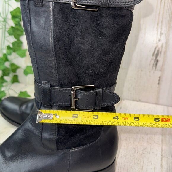 Cole Haan Air Avalon Riding Black Leather Suede Knee Boots D32497 Buckle 9B - Picture 10 of 11
